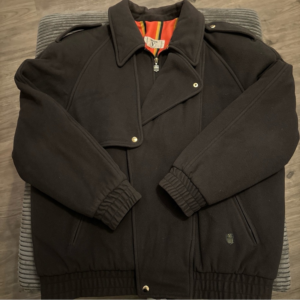 Vintage Valentino Sport Men's Gray Wool Bomber Jacket Coat Made In Italy XL